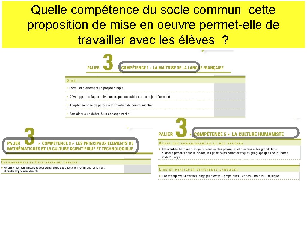 Quelle compétence du socle commun cette proposition de mise en oeuvre permet-elle de travailler