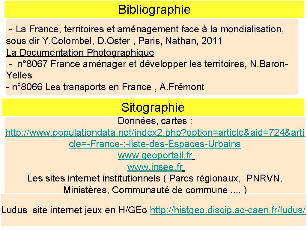 Bibliographie - La France, territoires et aménagement face à la mondialisation, sous dir Y.