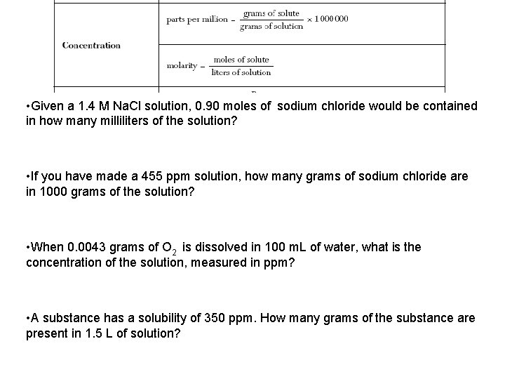  • Given a 1. 4 M Na. Cl solution, 0. 90 moles of