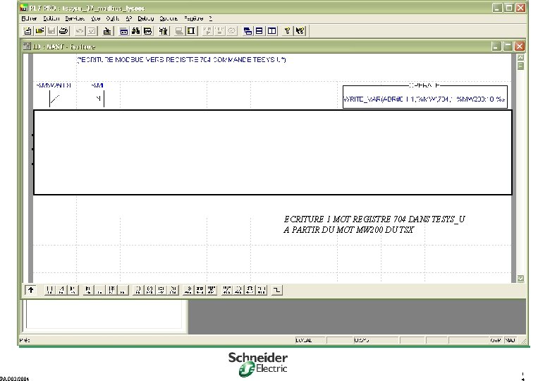 PAO 02/2004 ECRITURE 1 MOT REGISTRE 704 DANS TESYS_U A PARTIR DU MOT MW