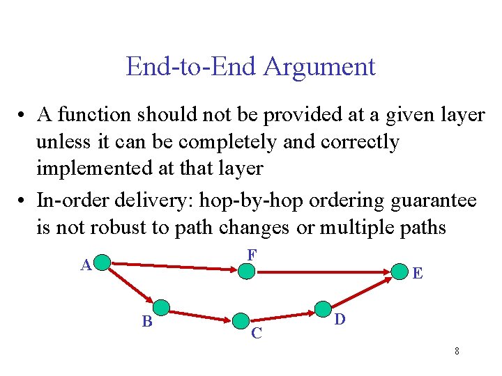 End-to-End Argument • A function should not be provided at a given layer unless