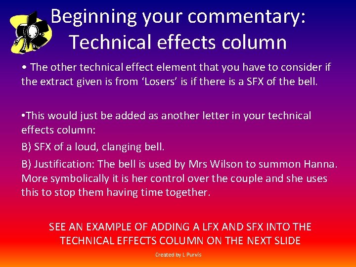 Beginning your commentary: Technical effects column • The other technical effect element that you