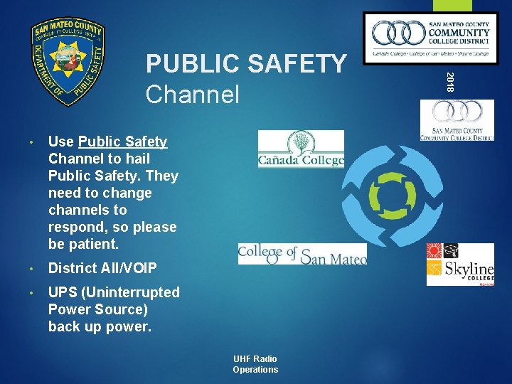  • Use Public Safety Channel to hail Public Safety. They need to change