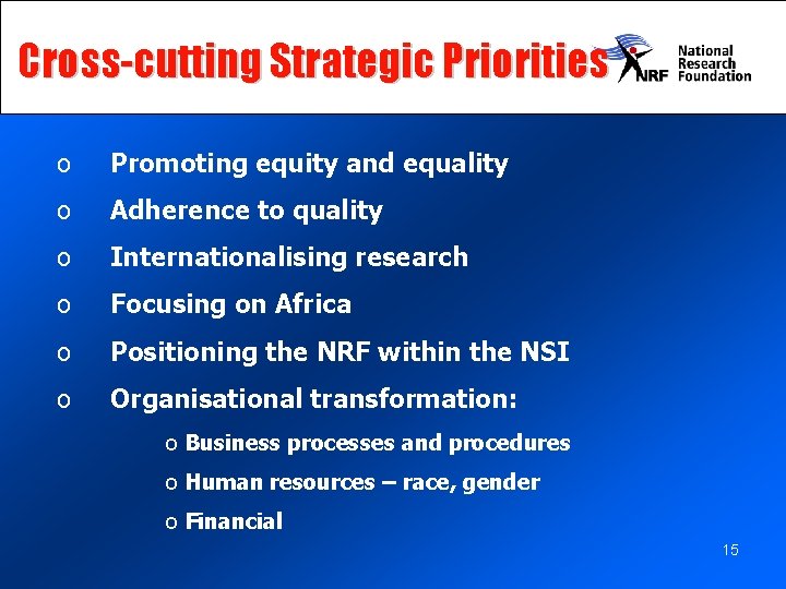 Cross-cutting Strategic Priorities o Promoting equity and equality o Adherence to quality o Internationalising