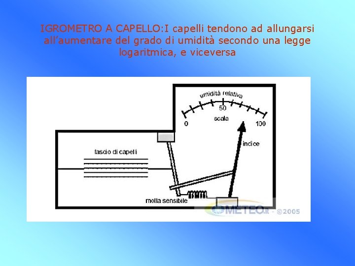 IGROMETRO A CAPELLO: I capelli tendono ad allungarsi all’aumentare del grado di umidità secondo