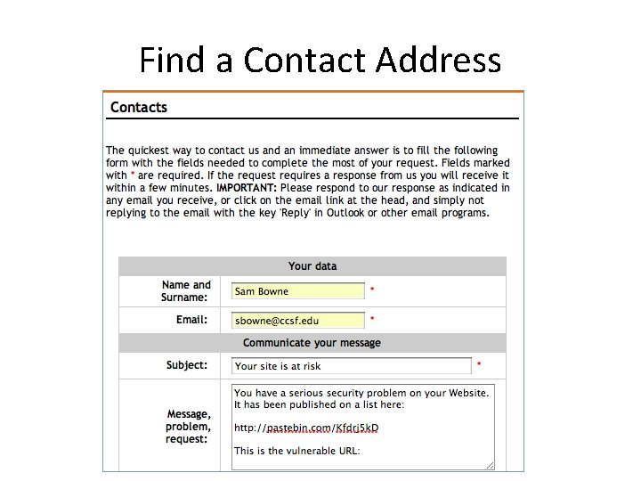Find a Contact Address 
