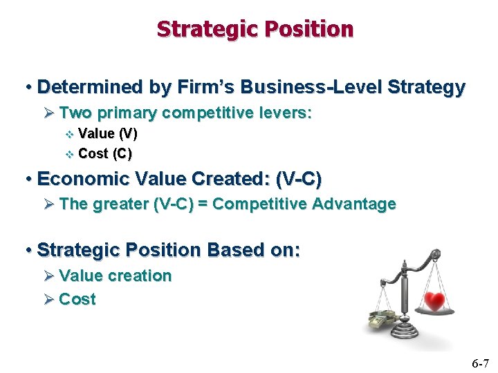 Strategic Position • Determined by Firm’s Business-Level Strategy Ø Two primary competitive levers: v