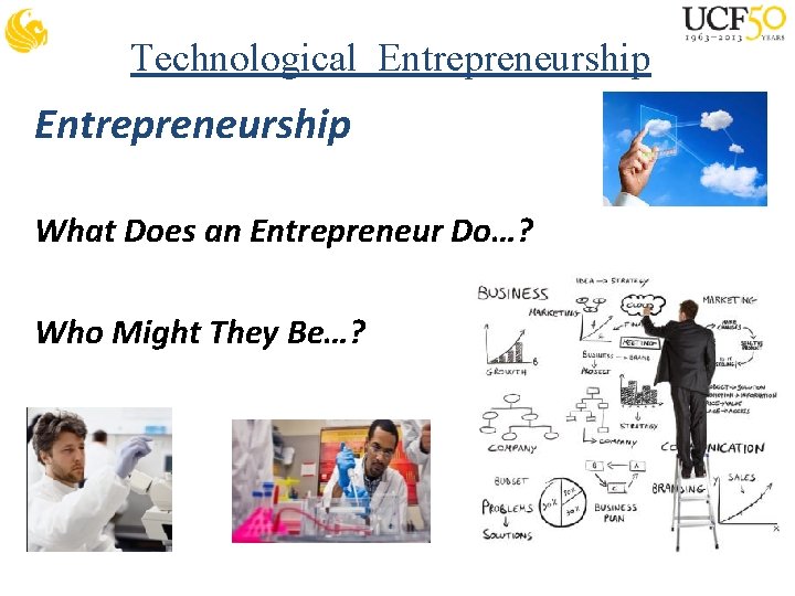 Technological Entrepreneurship What Does an Entrepreneur Do…? Who Might They Be…? 