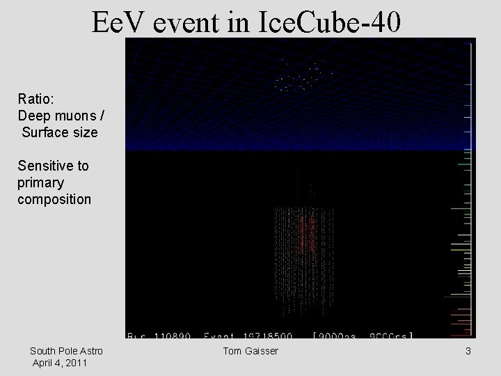 Ee. V event in Ice. Cube-40 Ratio: Deep muons / Surface size Sensitive to