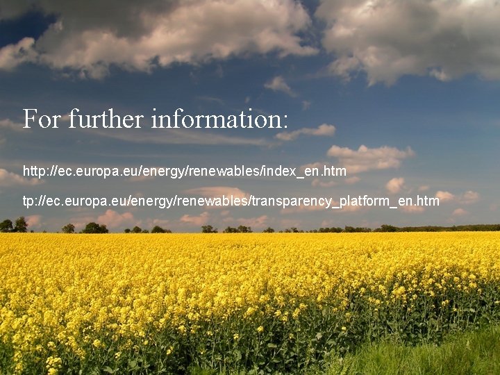  For further information: http: //ec. europa. eu/energy/renewables/index_en. htm tp: //ec. europa. eu/energy/renewables/transparency_platform_en. htm