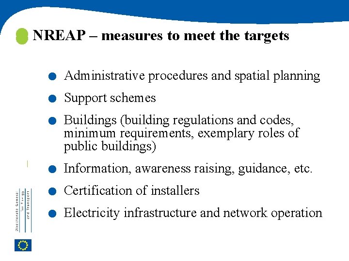  NREAP – measures to meet the targets . . . Administrative procedures and