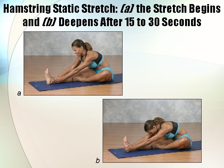 Hamstring Static Stretch: (a) the Stretch Begins and (b) Deepens After 15 to 30