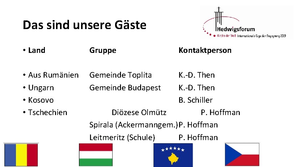 Das sind unsere Gäste • Land Gruppe • Aus Rumänien • Ungarn • Kosovo