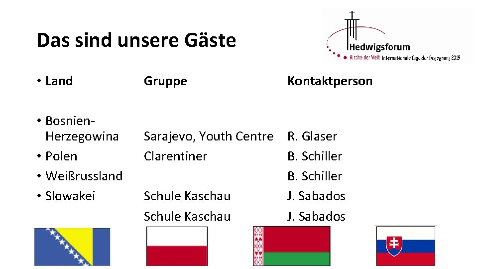 Das sind unsere Gäste • Land • Bosnien. Herzegowina • Polen • Weißrussland •