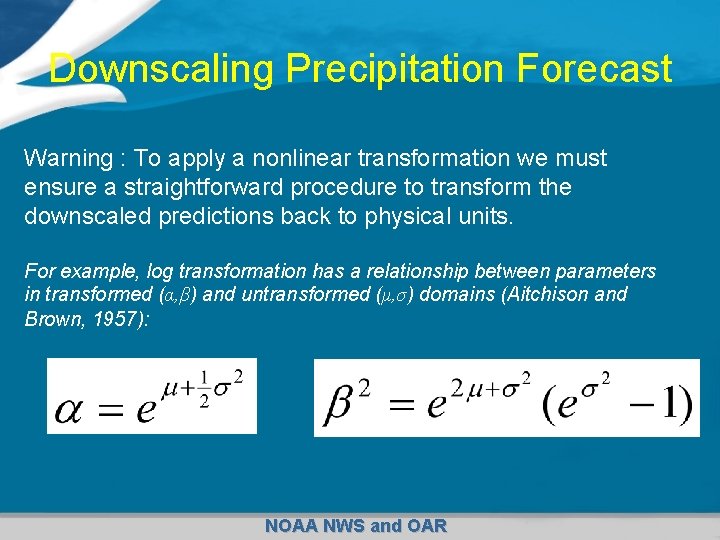 Downscaling Precipitation Forecast Warning : To apply a nonlinear transformation we must ensure a