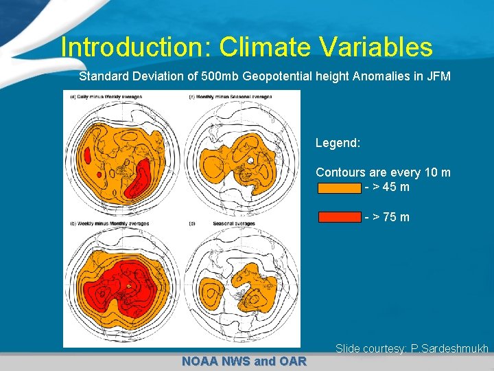 Introduction: Climate Variables Standard Deviation of 500 mb Geopotential height Anomalies in JFM Legend: