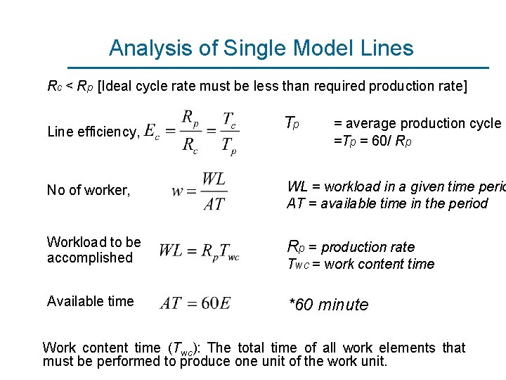 Analysis of Single Model Lines Rc < Rp [Ideal cycle rate must be less