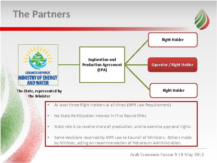 The Partners Right Holder Exploration and Production Agreement (EPA) Operator / Right Holder The