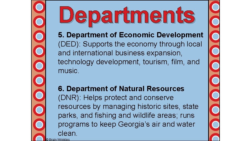 Departments 5. Department of Economic Development (DED): Supports the economy through local and international