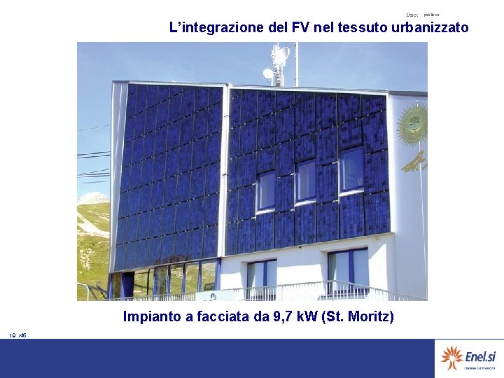 Uso: pubblico L’integrazione del FV nel tessuto urbanizzato Impianto a facciata da 9, 7