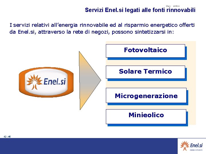 Uso: pubblico Servizi Enel. si legati alle fonti rinnovabili I servizi relativi all’energia rinnovabile