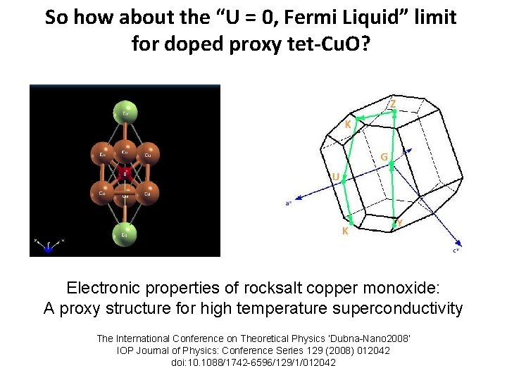 So how about the “U = 0, Fermi Liquid” limit for doped proxy tet-Cu.