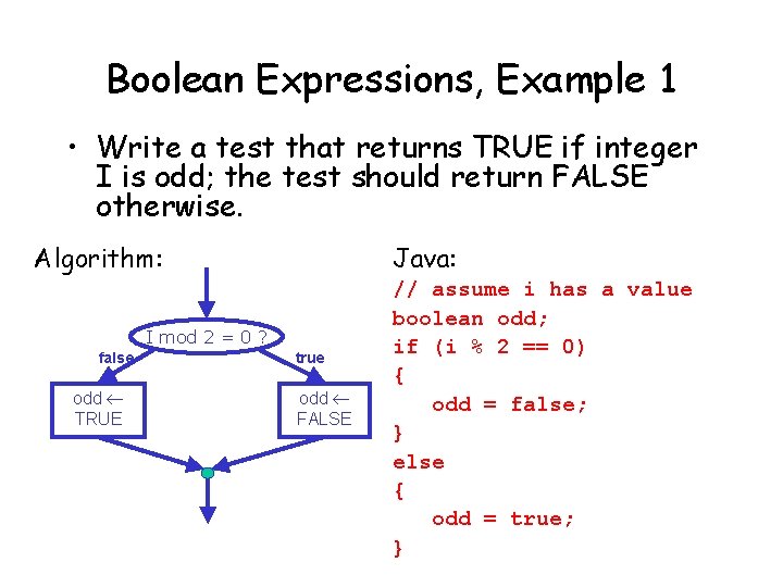 Boolean Expressions, Example 1 • Write a test that returns TRUE if integer I Boolean Expressions, Example 1 • Write a test that returns TRUE if integer I