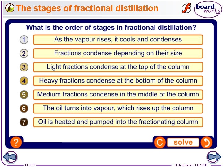 The stages of fractional distillation 38 of 37 © Boardworks Ltd 2006 