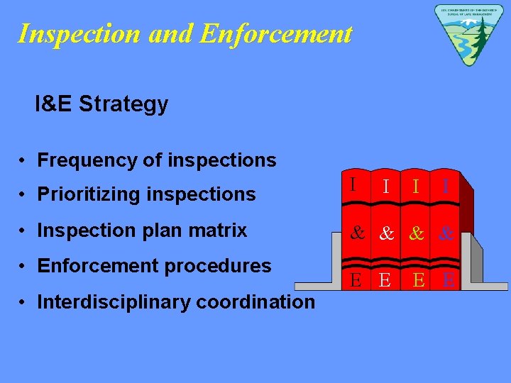 Inspection and Enforcement I&E Strategy • Frequency of inspections • Prioritizing inspections I •