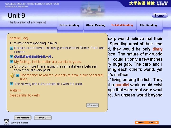 Before Reading Global Reading Detailed Reading After Reading parallel: adj. their entire lives in