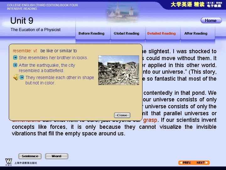 Before Reading Global Reading Detailed Reading After Reading resemble: be like or who similardid