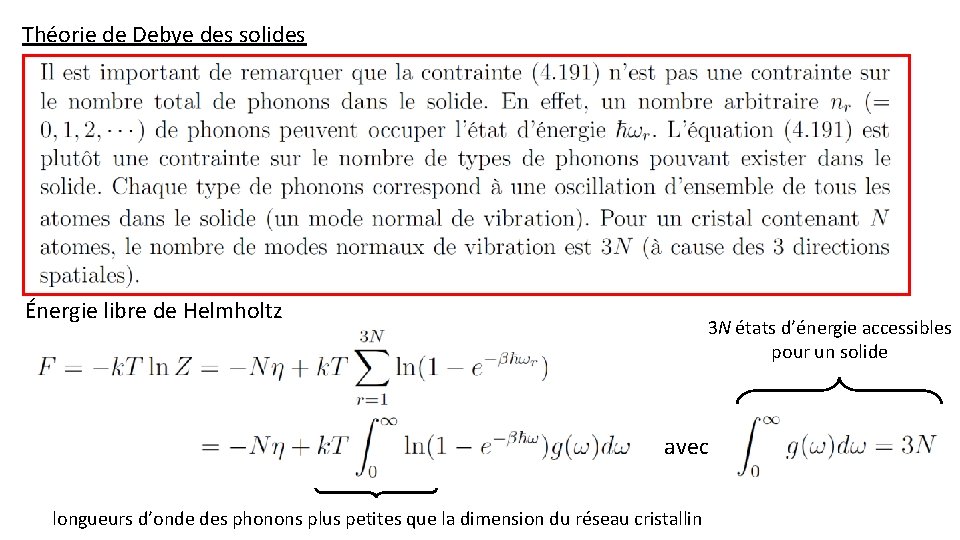 Théorie de Debye des solides Énergie libre de Helmholtz 3 N états d’énergie accessibles