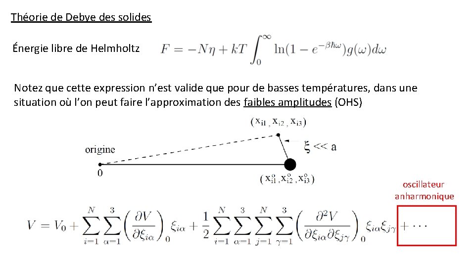 Théorie de Debye des solides Énergie libre de Helmholtz Notez que cette expression n’est