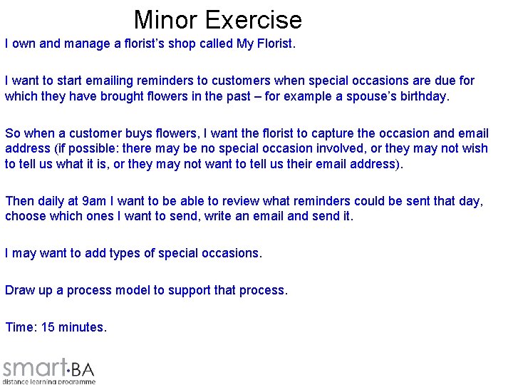 Minor Exercise I own and manage a florist’s shop called My Florist. I want