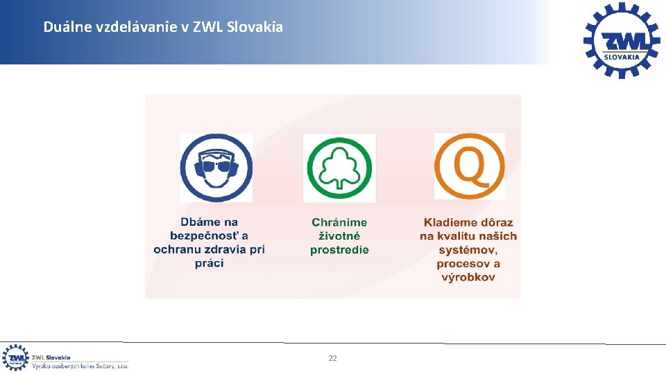 Duálne vzdelávanie v ZWL Slovakia 22 