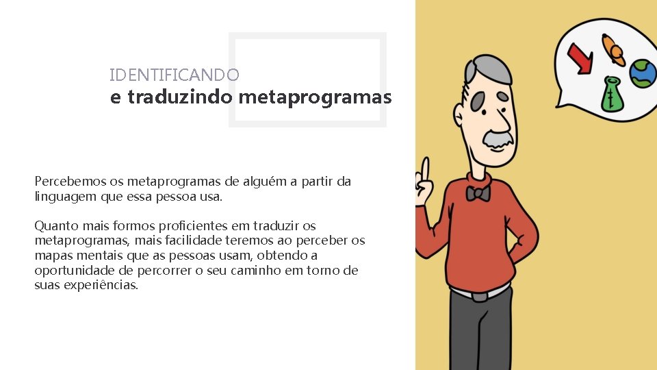 IDENTIFICANDO e traduzindo metaprogramas Percebemos os metaprogramas de alguém a partir da linguagem que