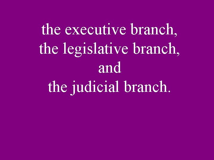 the executive branch, the legislative branch, and the judicial branch. 