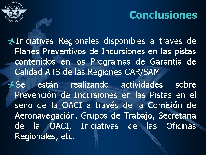 Conclusiones ñIniciativas Regionales disponibles a través de Planes Preventivos de Incursiones en las pistas