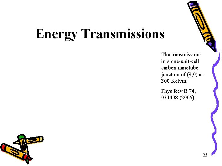 Energy Transmissions The transmissions in a one-unit-cell carbon nanotube junction of (8, 0) at