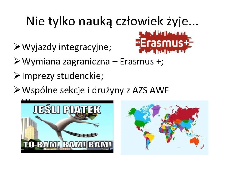 Nie tylko nauką człowiek żyje. . . Ø Wyjazdy integracyjne; Ø Wymiana zagraniczna –