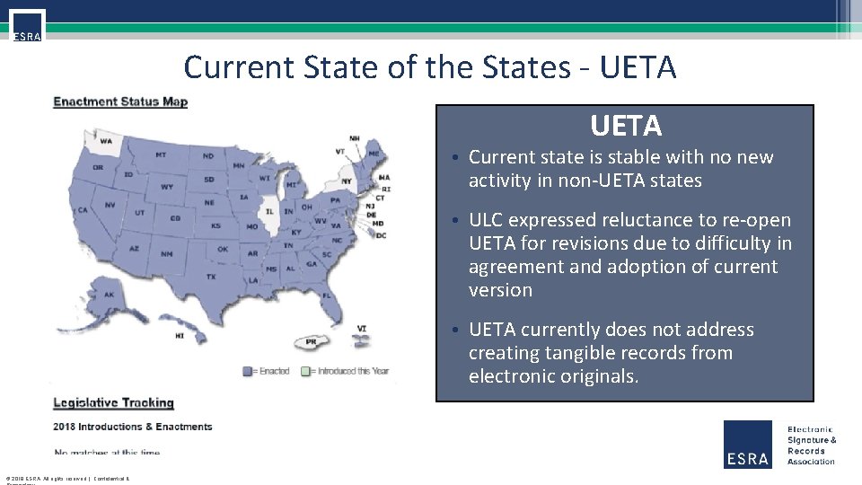 Current State of the States - UETA • Current state is stable with no