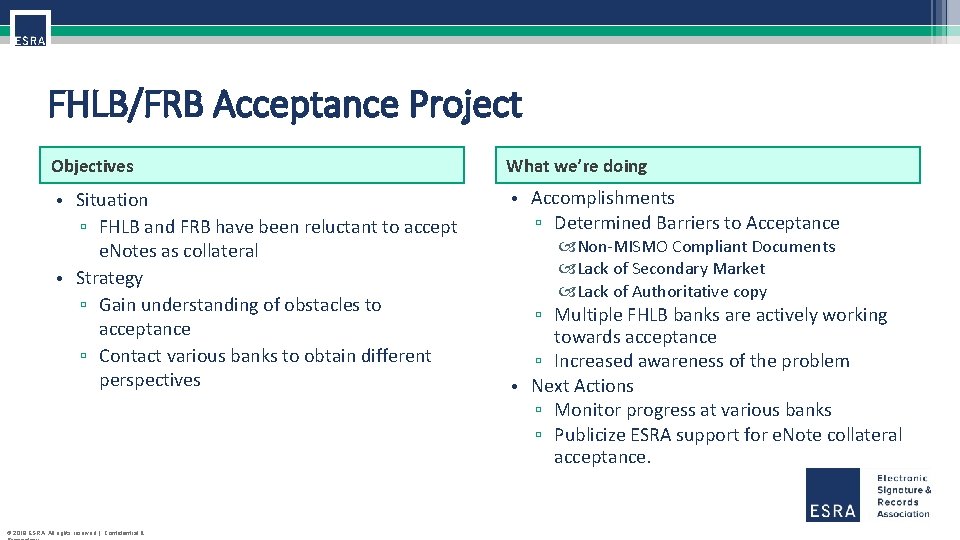 FHLB/FRB Acceptance Project Objectives What we’re doing • Situation ▫ FHLB and FRB have