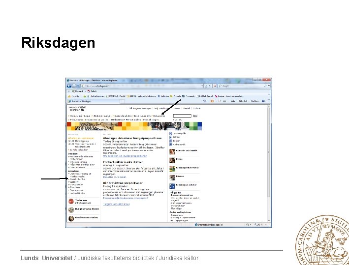 Riksdagen Lunds Universitet / Juridiska fakultetens bibliotek / Juridiska källor 