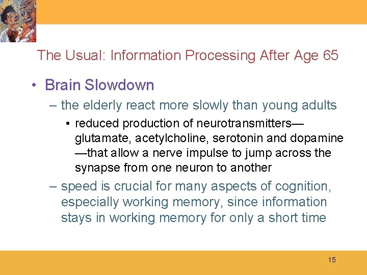 The Usual: Information Processing After Age 65 • Brain Slowdown – the elderly react