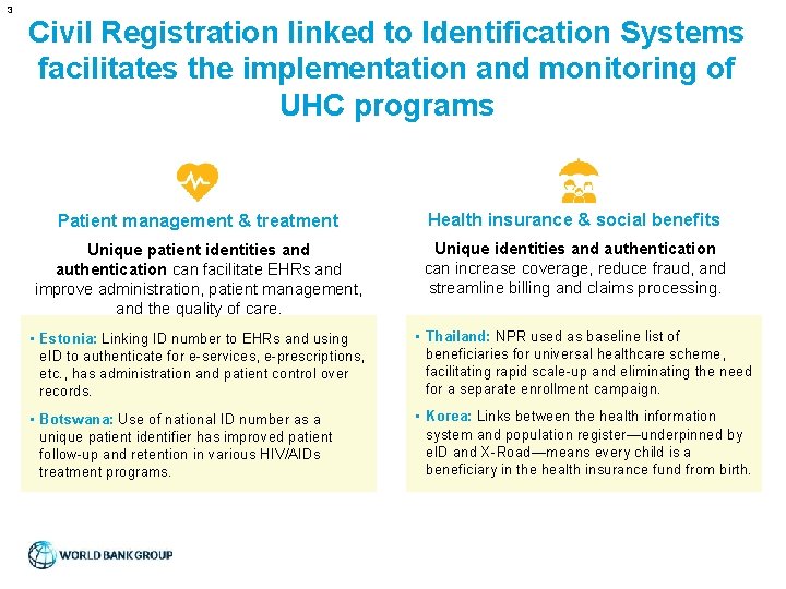 3 Civil Registration linked to Identification Systems facilitates the implementation and monitoring of UHC