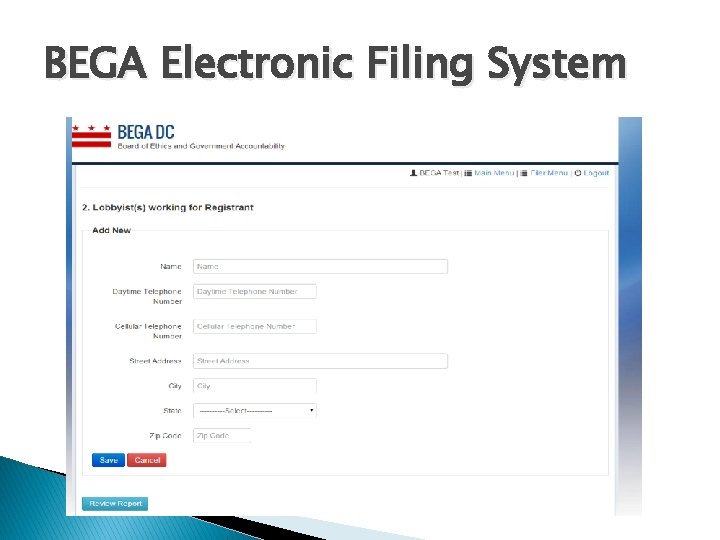 BEGA Electronic Filing System 