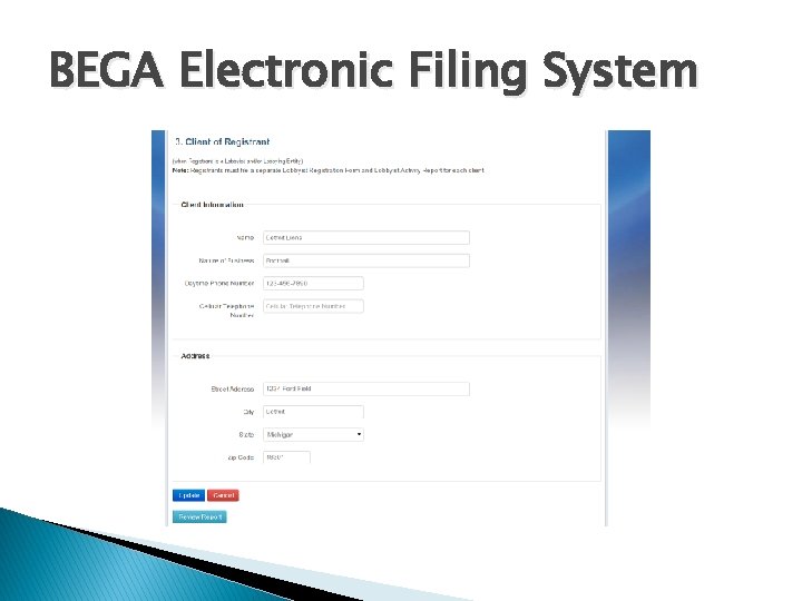 BEGA Electronic Filing System 