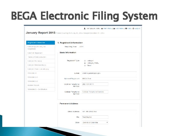 BEGA Electronic Filing System 