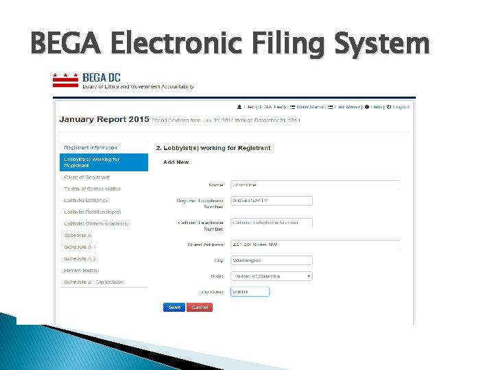 BEGA Electronic Filing System 