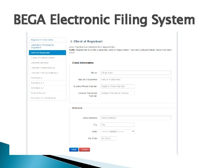 BEGA Electronic Filing System 